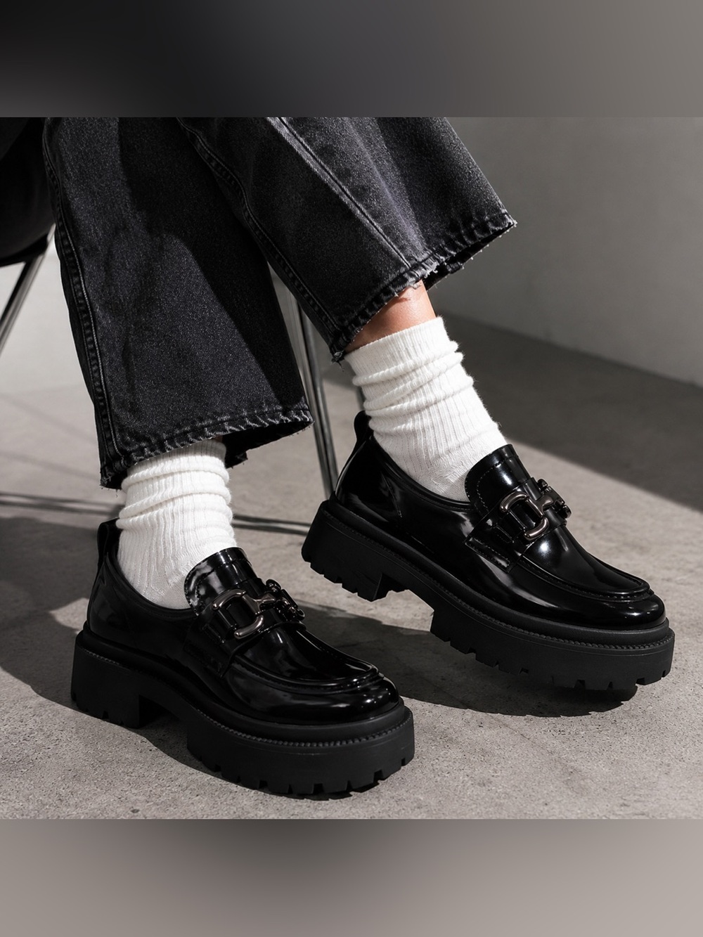 Steve Madden Black Patent Chunky Bit Loafers